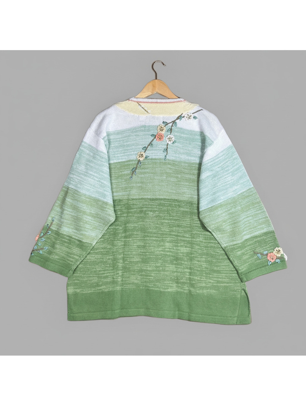 Vintage Storybook Knits Green Floral Embroidered Cardigan Sweater 1X Cottagecore - Picture 6 of 7